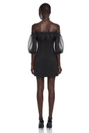 Tomyris Black Off Shoulder Ruffled Mini Dress