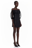 Tomyris Black Off Shoulder Ruffled Mini Dress
