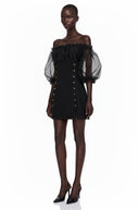 Tomyris Black Off Shoulder Ruffled Mini Dress