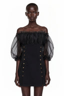 Tomyris Black Off Shoulder Ruffled Mini Dress