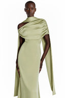 Tanaquil Green One Shoulder Satin Maxi Dress