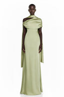Tanaquil Green One Shoulder Satin Maxi Dress
