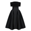 Marie Black Off Shoulder Polished Midi Dress