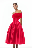 Marie Red Off Shoulder Polished Midi Dress