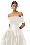 Marie White Off Shoulder Polished Midi Dress