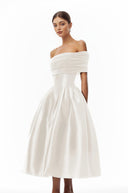 Marie White Off Shoulder Polished Midi Dress