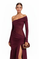 Ariadne Burgundy One Shoulder Gathered Maxi Dress