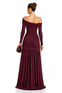 Ariadne Burgundy One Shoulder Gathered Maxi Dress