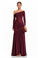 Ariadne Burgundy One Shoulder Gathered Maxi Dress