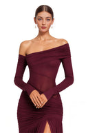 Ariadne Burgundy One Shoulder Gathered Maxi Dress