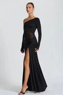 Ariadne Black One Shoulder Gathered Maxi Dress