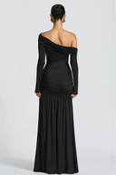 Ariadne Black One Shoulder Gathered Maxi Dress
