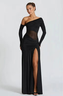 Ariadne Black One Shoulder Gathered Maxi Dress