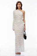 Despina White One Shoulder Lace Maxi Dress with Bow