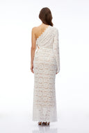 Despina White One Shoulder Lace Maxi Dress with Bow