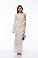 Despina White One Shoulder Lace Maxi Dress with Bow