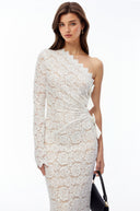 Despina White One Shoulder Lace Maxi Dress with Bow