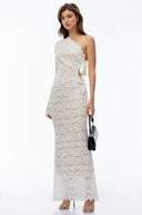 Despina White One Shoulder Lace Maxi Dress with Bow