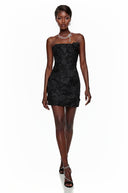 Beatrice Black Off Shoulder Mini Dress with 3D Petals