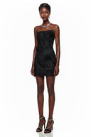 Beatrice Black Off Shoulder Mini Dress with 3D Petals