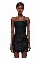 Beatrice Black Off Shoulder Mini Dress with 3D Petals