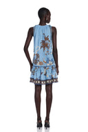 Sigrid Blue Tropical Bird Printed Ruched Mini Dress
