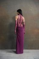 Pulcheria Magenta Lace Bodice Ruched Maxi Dress