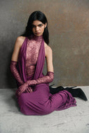 Pulcheria Magenta Lace Bodice Ruched Maxi Dress