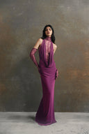 Pulcheria Magenta Lace Bodice Ruched Maxi Dress