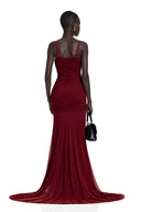 Jacquetta Burgundy V-Neck Ruched Maxi Dress