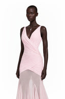 Jacquetta Pink V-Neck Ruched Maxi Dress
