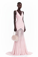 Jacquetta Pink V-Neck Ruched Maxi Dress