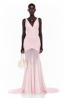 Jacquetta Pink V-Neck Ruched Maxi Dress