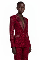 Fulvia Burgundy Sheer Floral Lace Blazer & Trouser Set