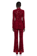 Fulvia Burgundy Sheer Floral Lace Blazer & Trouser Set