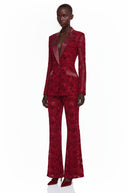 Fulvia Burgundy Sheer Floral Lace Blazer & Trouser Set