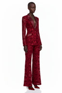 Fulvia Burgundy Sheer Floral Lace Blazer & Trouser Set