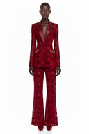 Fulvia Burgundy Sheer Floral Lace Blazer & Trouser Set