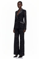 Fulvia Black Sheer Floral Lace Blazer & Trouser Set