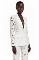 Fulvia White Sheer Floral Lace Blazer & Trouser Set