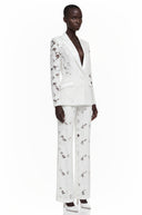 Fulvia White Sheer Floral Lace Blazer & Trouser Set