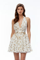 Ariadne White Halterneck Ruched Mini Dress