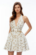 Ariadne White Halterneck Ruched Mini Dress