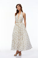 Ariadne White Halterneck Ruched Maxi Dress
