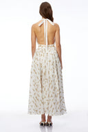 Ariadne White Halterneck Ruched Maxi Dress