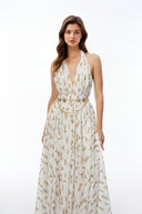 Ariadne White Halterneck Ruched Maxi Dress