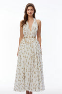 Ariadne White Halterneck Ruched Maxi Dress