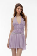 Eudoxia Purple Halterneck Ruched Mini Dress