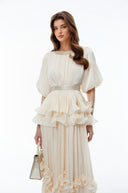 Tanaquil Cream Round Neck Ruffled Maxi Dress