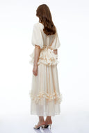 Tanaquil Cream Round Neck Ruffled Maxi Dress